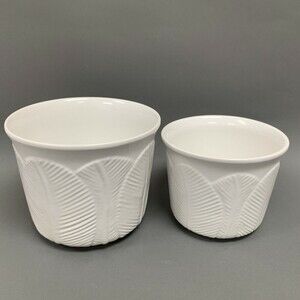 Open Jar Container Bowls White Leaves Lot of 2